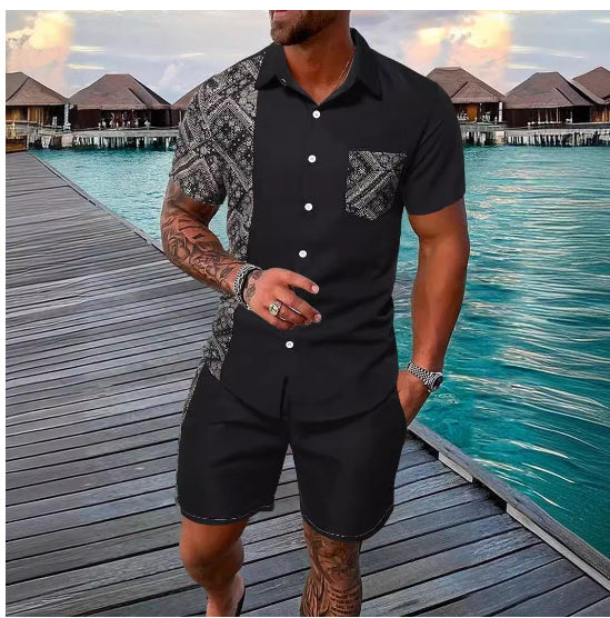 3D Digital Printing Short-sleeved Beach Pants Two-piece Set.