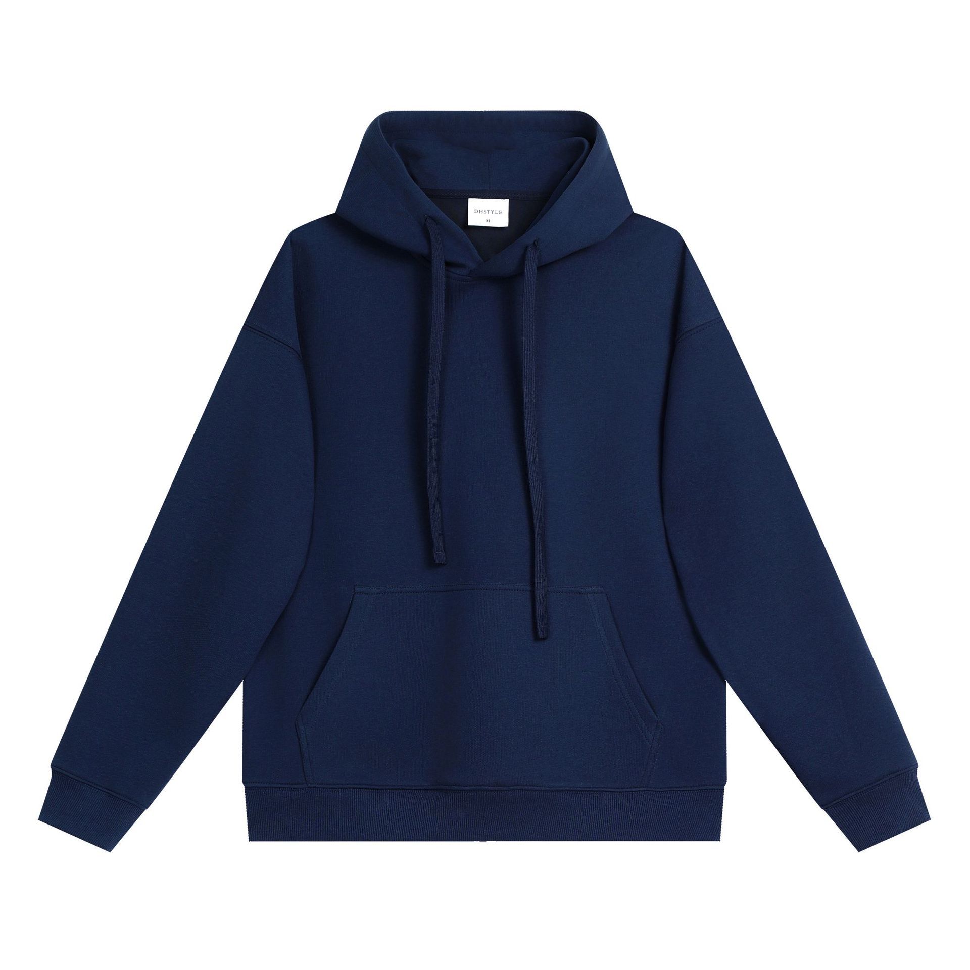 Simple Cotton Composite Drop-shoulder Hooded Sweater.