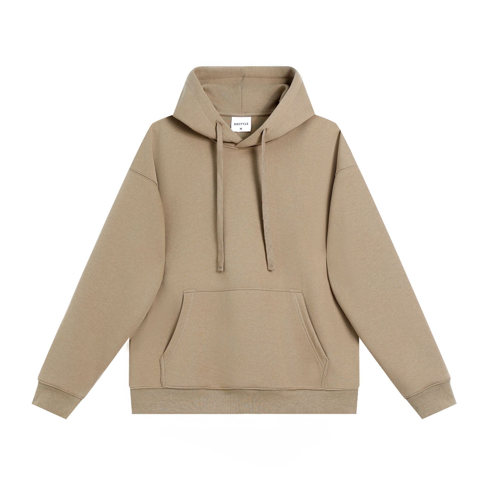 Simple Cotton Composite Drop-shoulder Hooded Sweater.