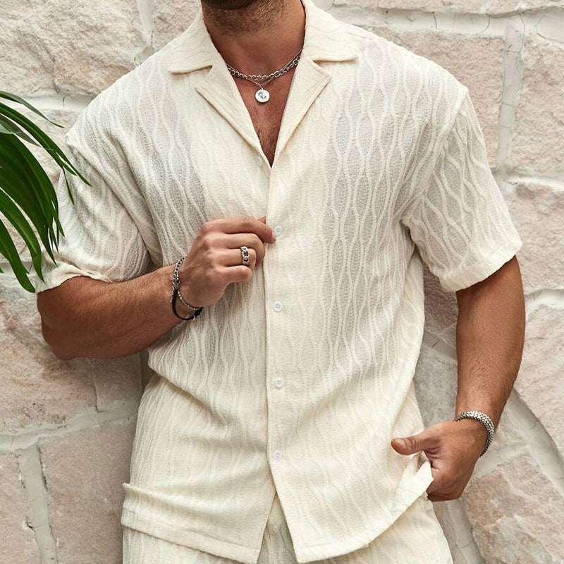 Men's Loose Short Sleeve Shirt Shorts Casual Suit.