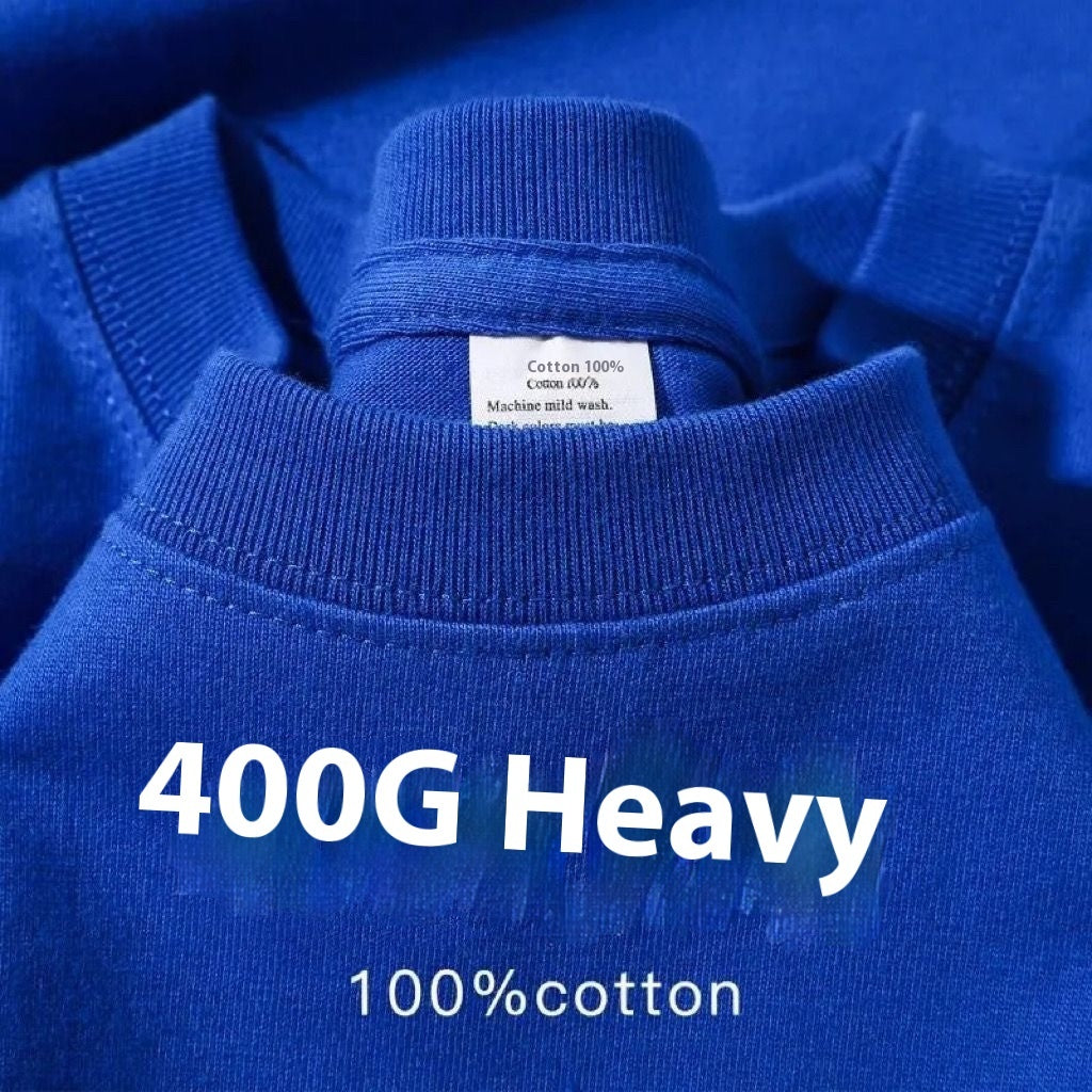 400g Heavy Cotton T-shirt Small Neckline Loose Plus Size.