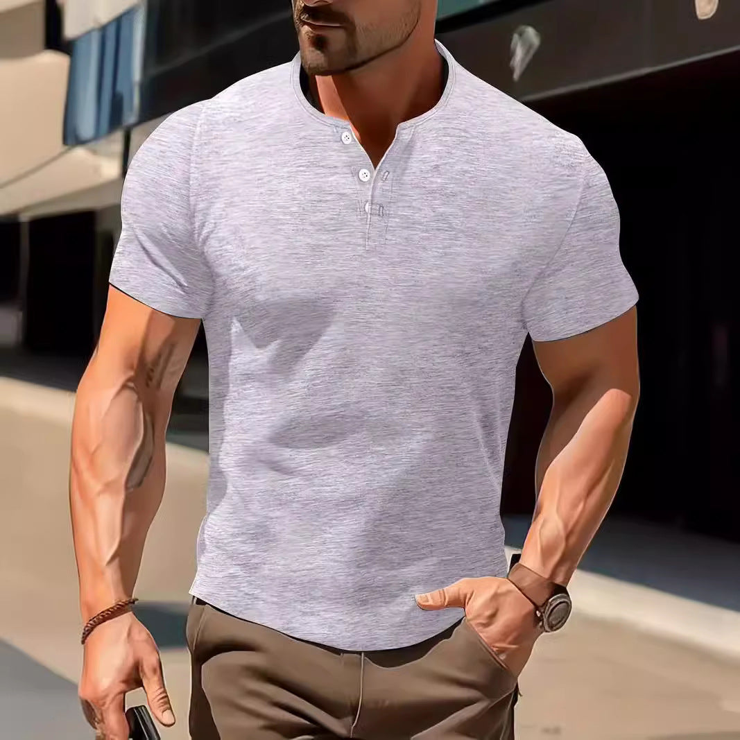 Men's Solid Color Casual Fashion Short Sleeved Shirt.