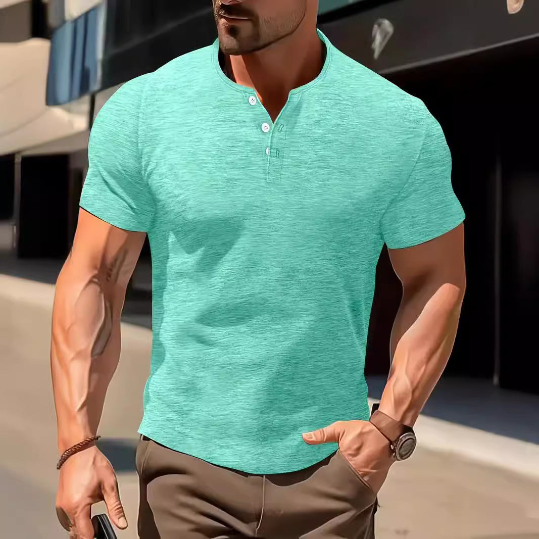 Men's Solid Color Casual Fashion Short Sleeved Shirt.