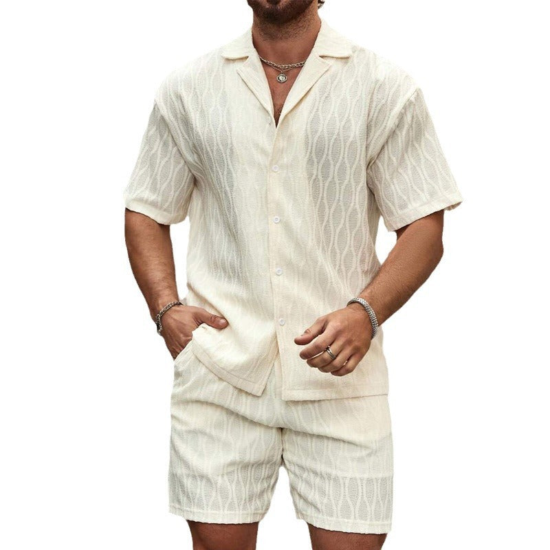 Men's Loose Short Sleeve Shirt Shorts Casual Suit.