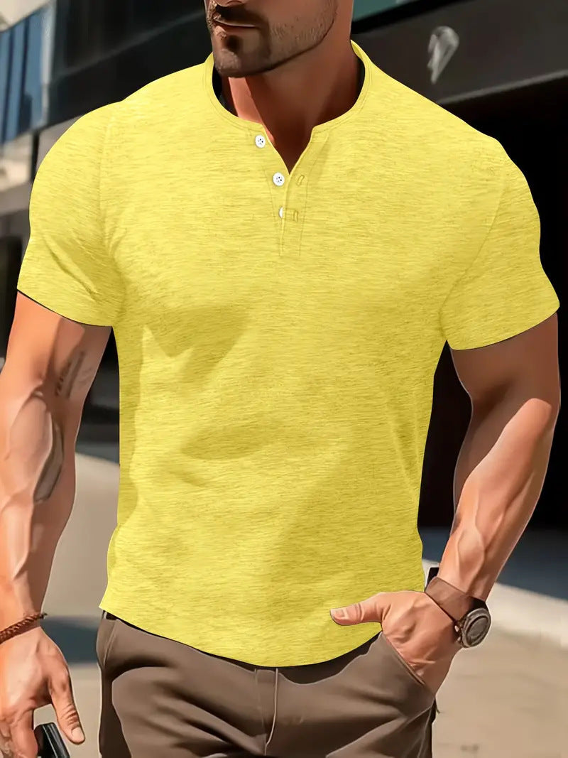 Men's Solid Color Casual Fashion Short Sleeved Shirt.