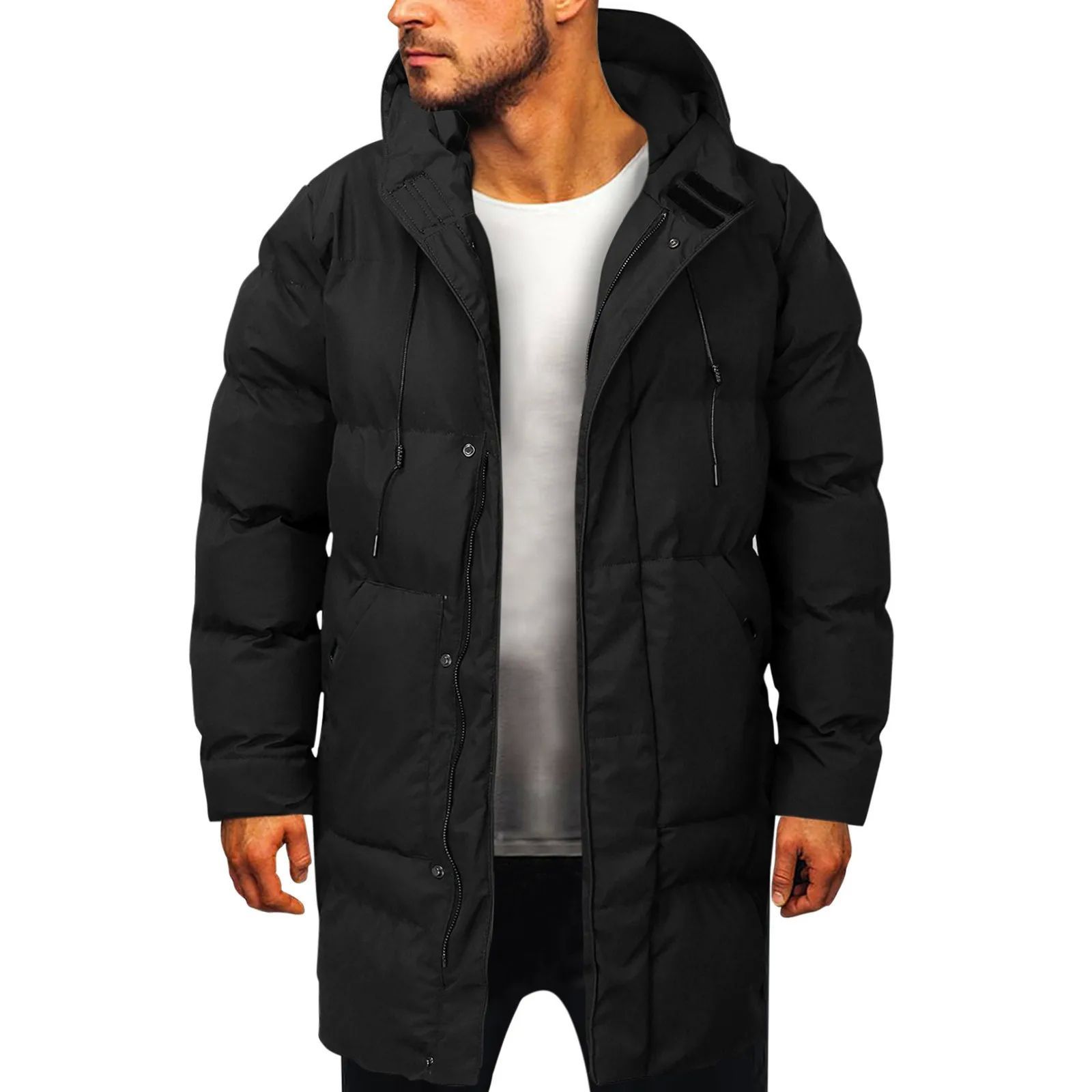 Casual Warm Hooded Long Snow Wear Jacket Coat Men Outwear.