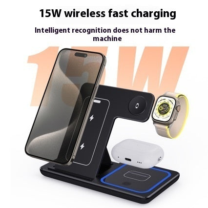 15W 3 In 1 LED Fast Wireless Charger Stand Foldable Charging Station For Smart Phone 15 14 13 12 11 IWatch 9 8 7 6 5 Airpods Pro.