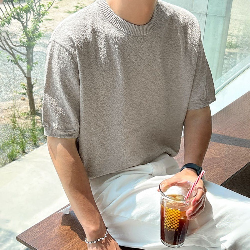 Simple Solid Color Sweater Short T Men's Summer.