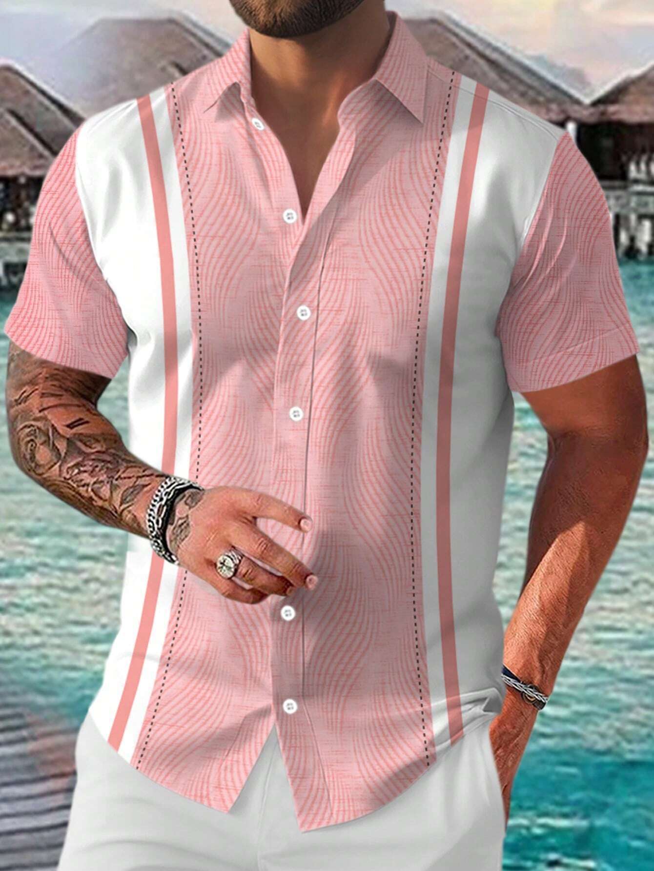 Casual All-matching Fashion Geometric Trend Short Sleeve Shirt.