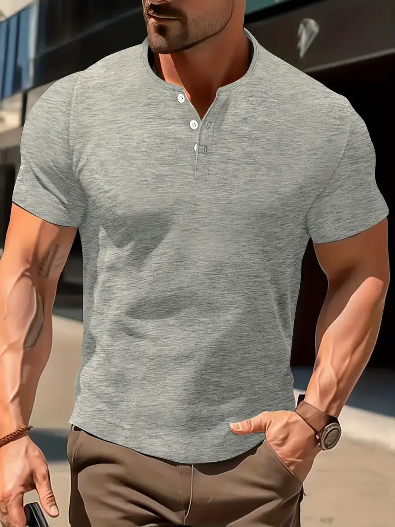 Men's Solid Color Casual Fashion Short Sleeved Shirt.