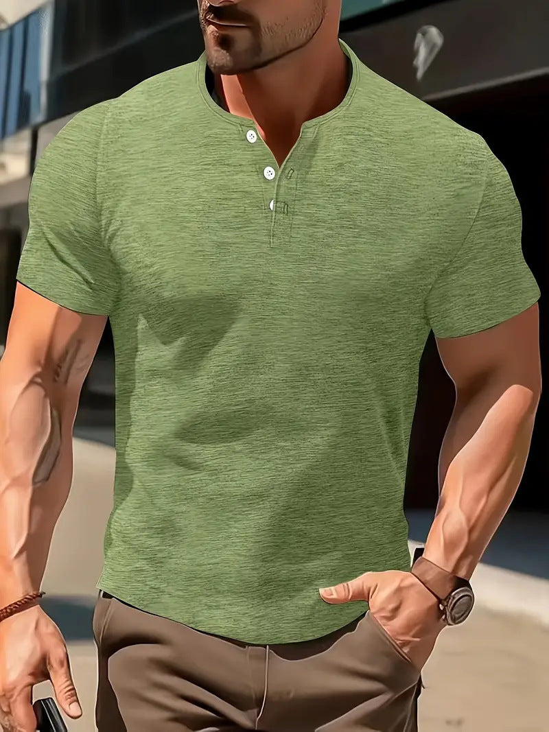 Men's Solid Color Casual Fashion Short Sleeved Shirt.