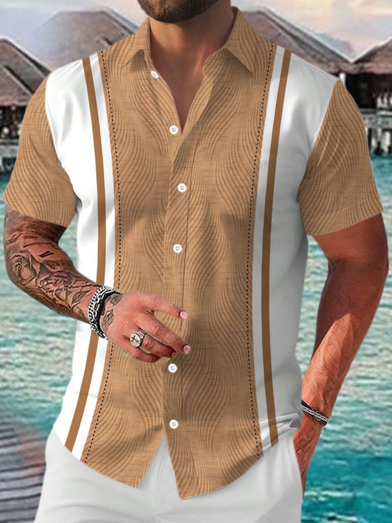 Casual All-matching Fashion Geometric Trend Short Sleeve Shirt.