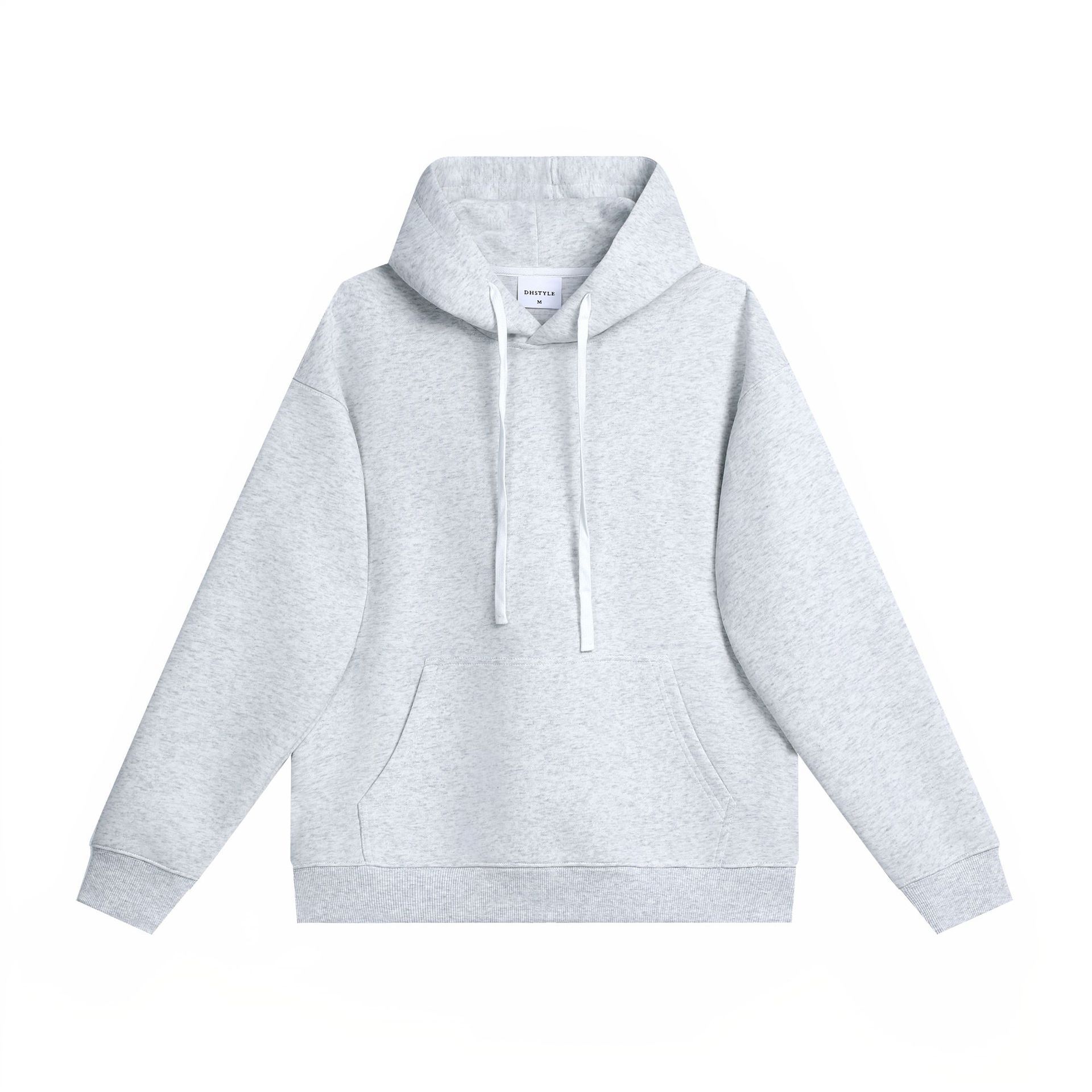 Simple Cotton Composite Drop-shoulder Hooded Sweater.