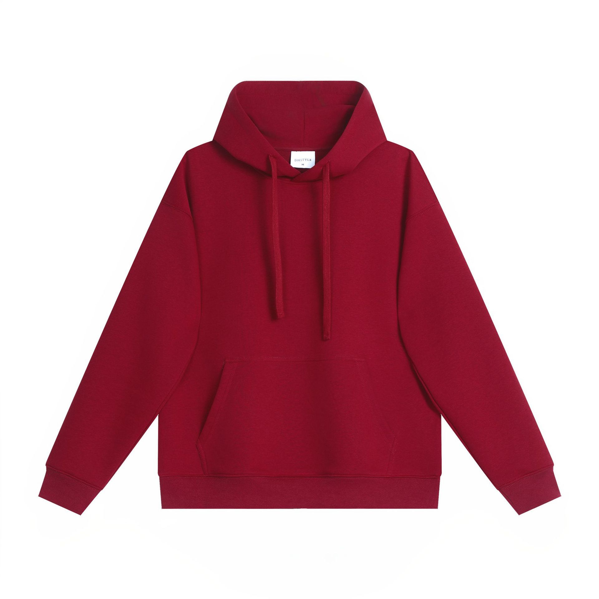 Simple Cotton Composite Drop-shoulder Hooded Sweater.