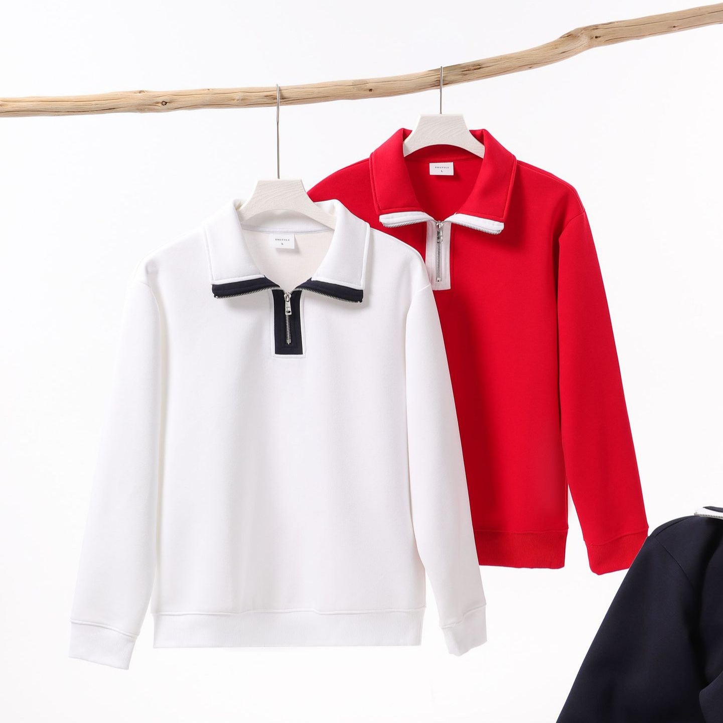 Composite Cotton Half Zipped Stand Collar Sweater.