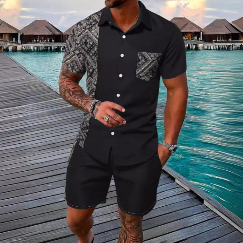 3D Digital Printing Short-sleeved Beach Pants Two-piece Set.