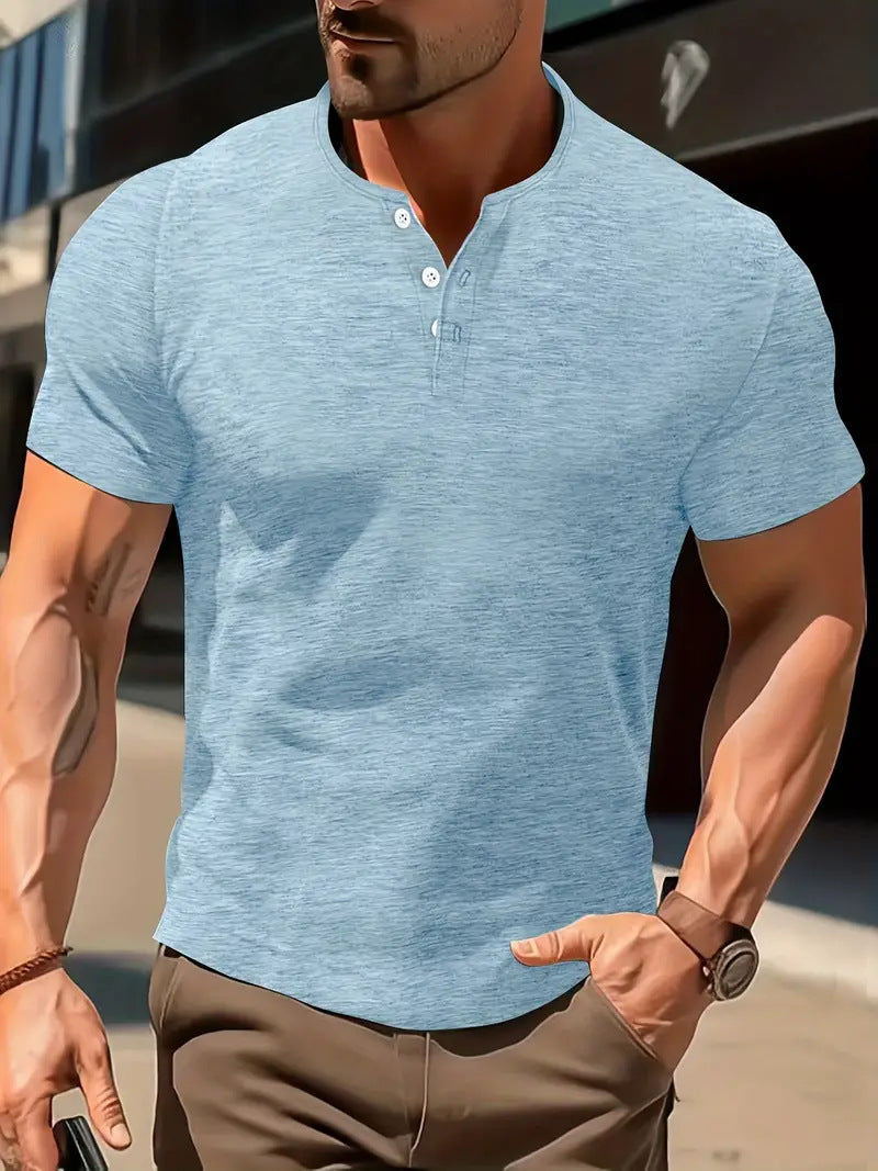 Men's Solid Color Casual Fashion Short Sleeved Shirt.