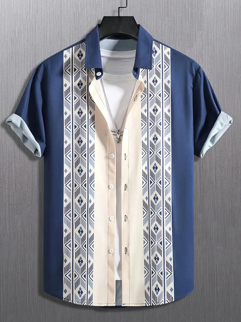 Casual All-matching Fashion Geometric Trend Short Sleeve Shirt.