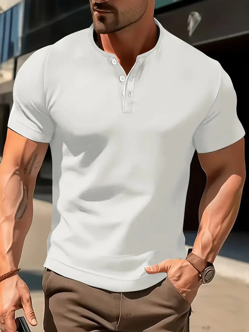 Men's Solid Color Casual Fashion Short Sleeved Shirt.