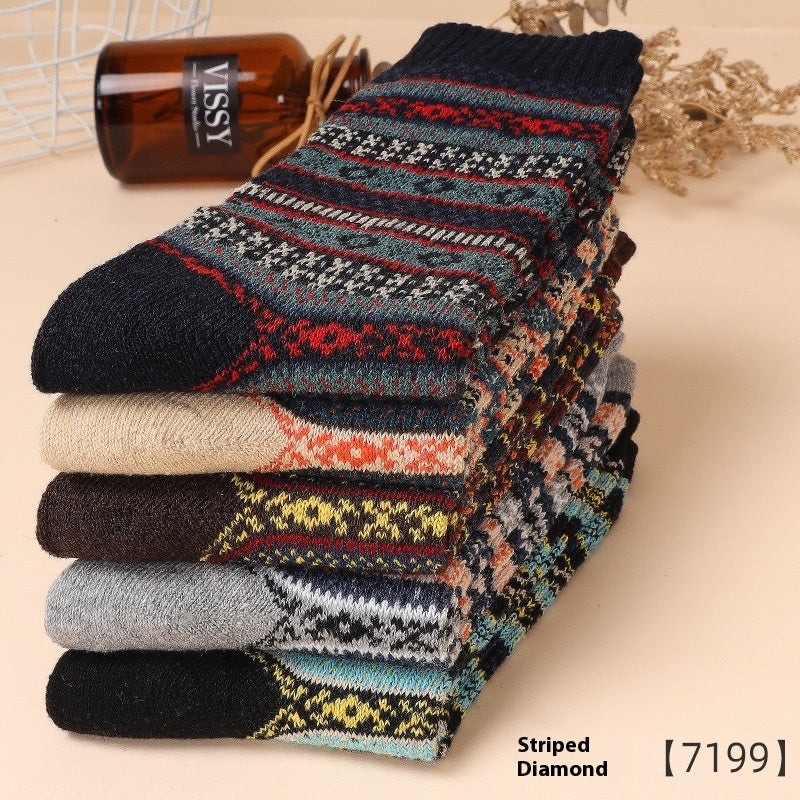 5-10 Pairs Retro Thick Line Men's Stockings Autumn And Winter Warm.