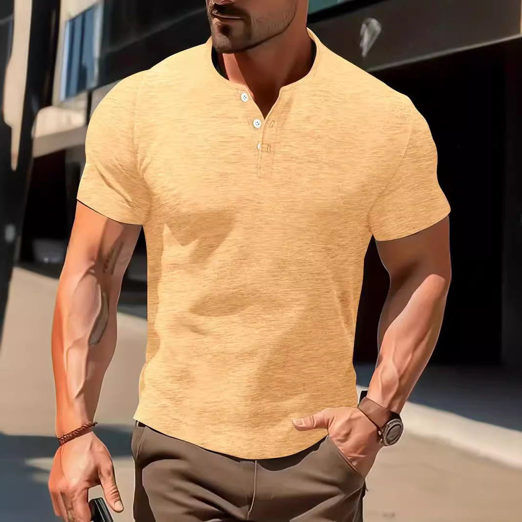 Men's Solid Color Casual Fashion Short Sleeved Shirt.