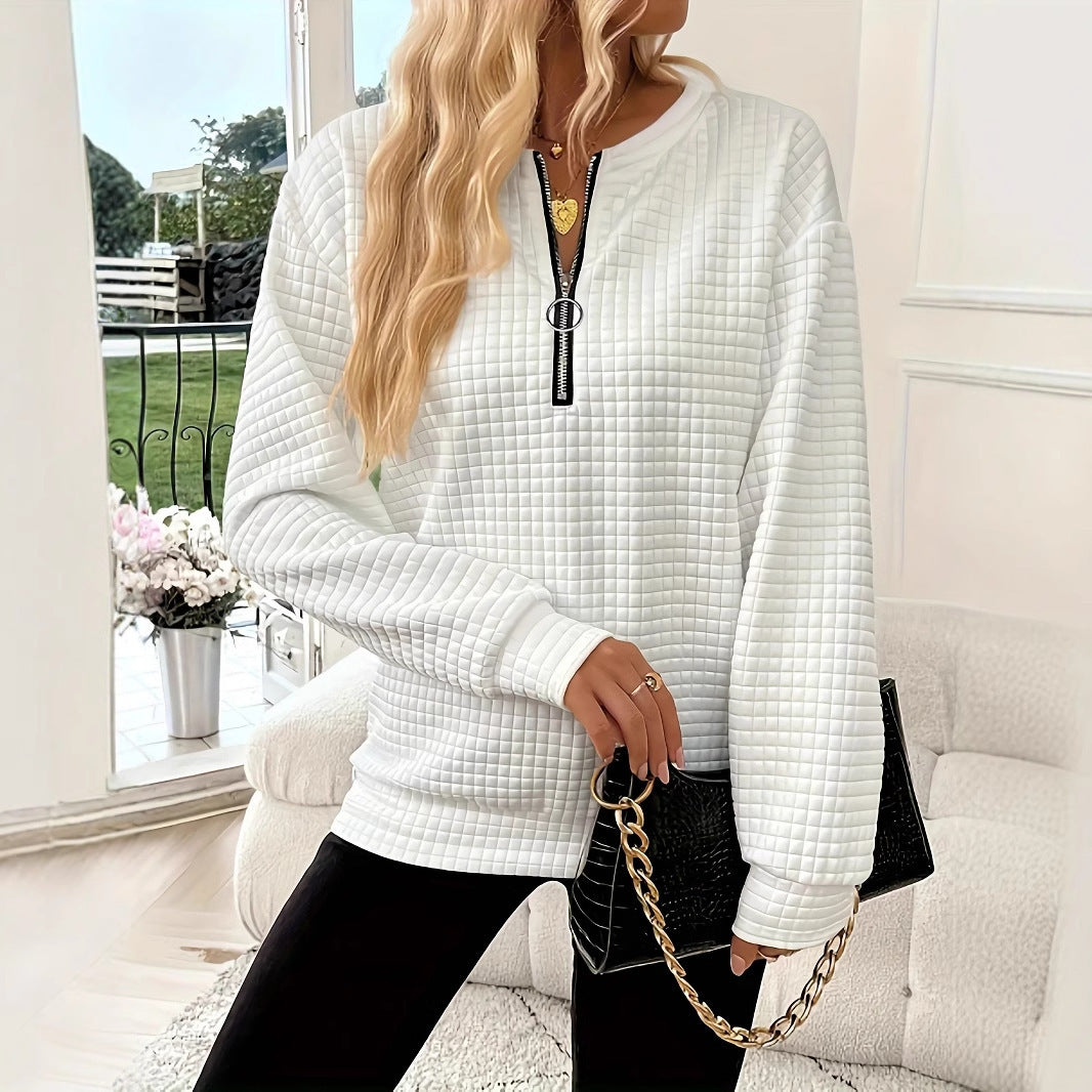 Solid Color Leisure Pullover Half Sleeve Zipper Sweater