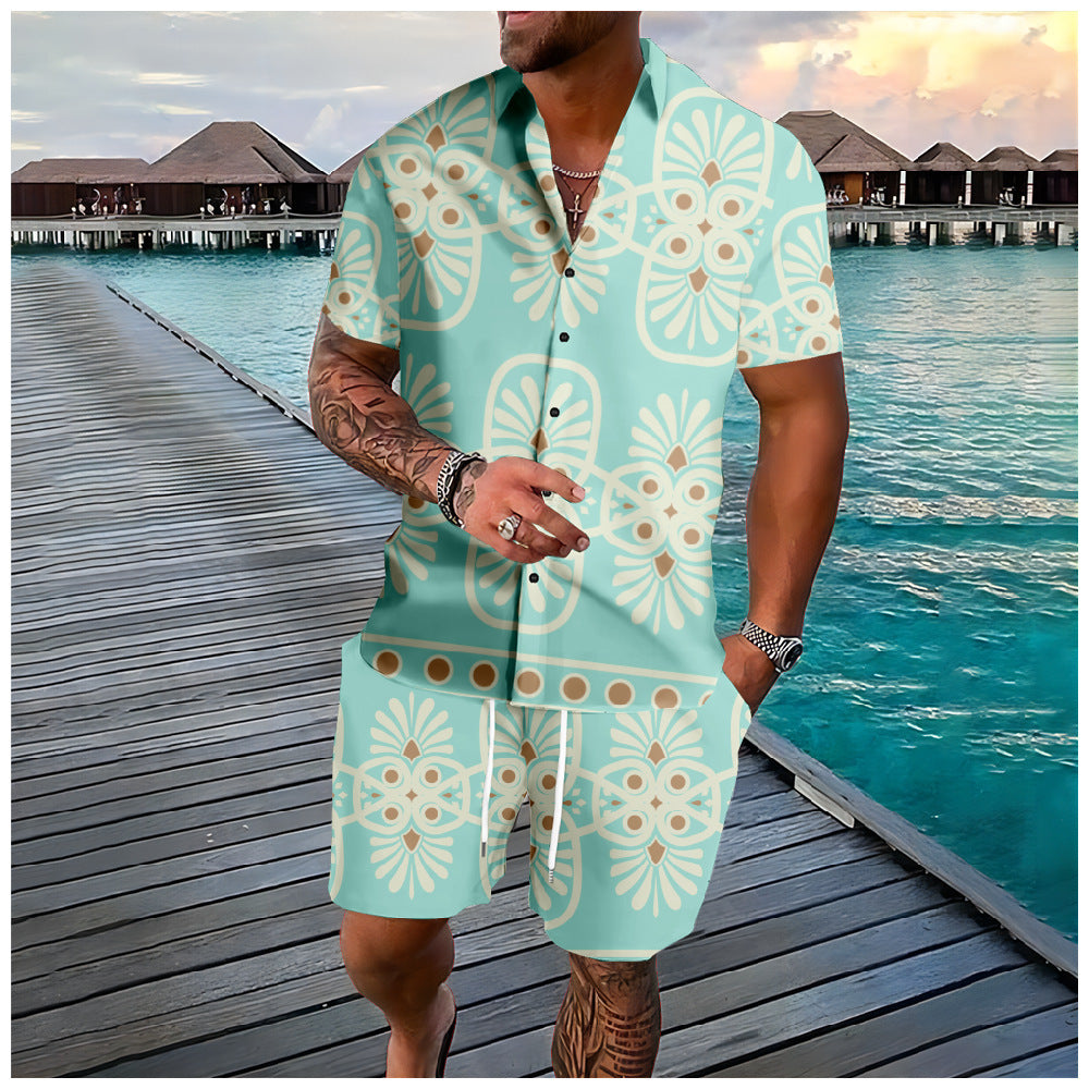 Coconut Tree 3d Printed Short Sleeve Shorts Suit.