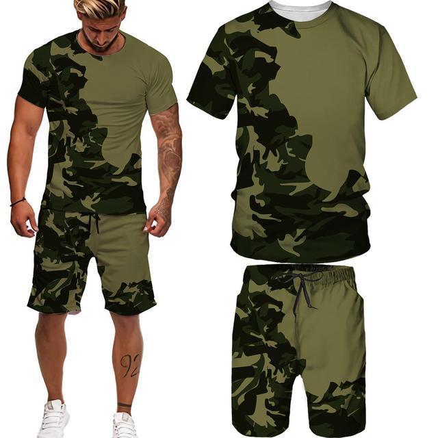 3D Digital Printing Short-sleeved Beach Pants Two-piece Set.