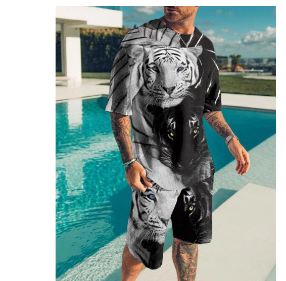 3D Digital Printing Short-sleeved Beach Pants Two-piece Set.