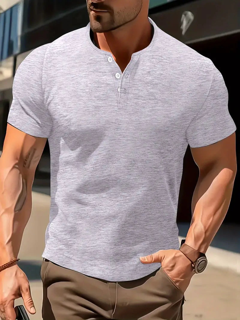 Men's Solid Color Casual Fashion Short Sleeved Shirt.