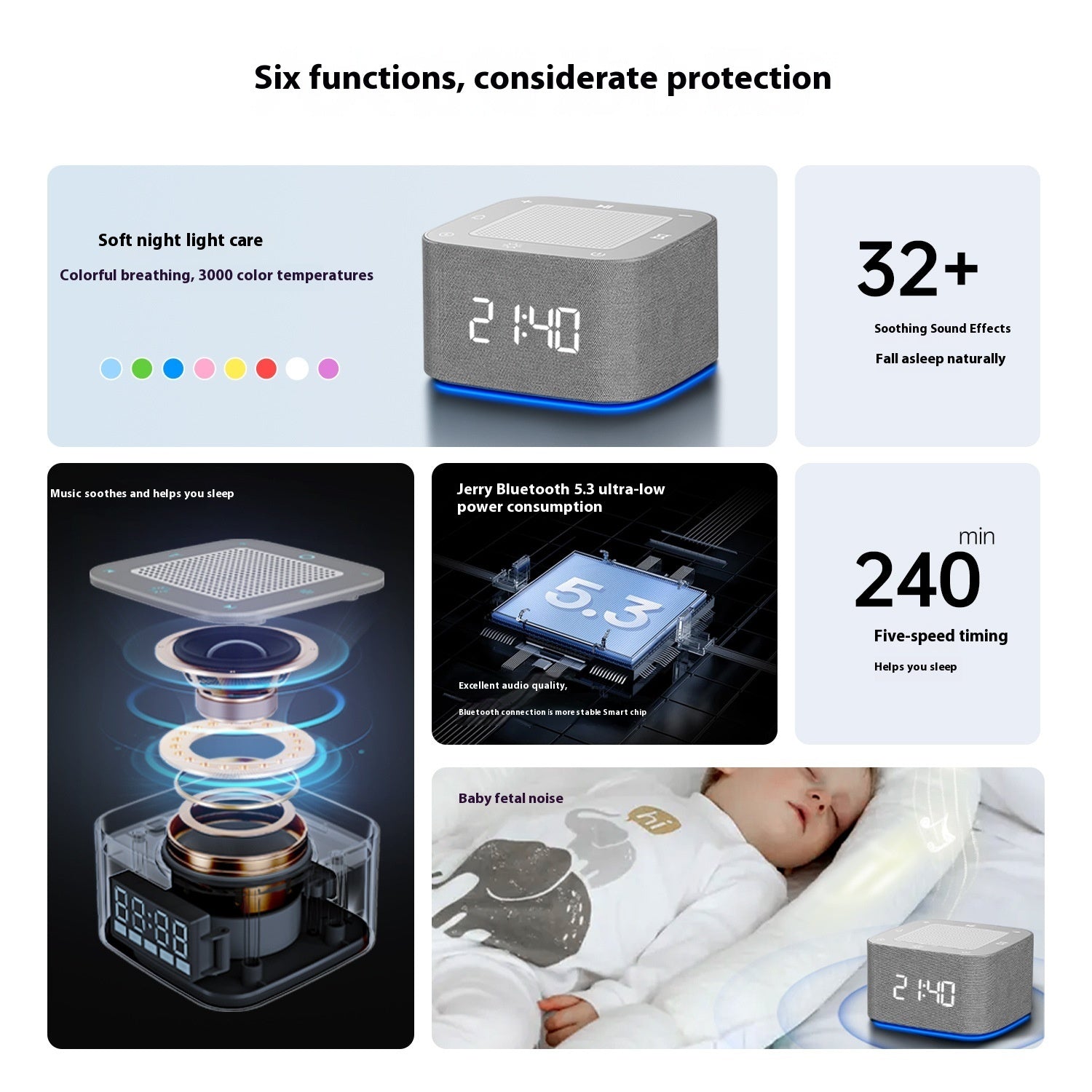 White Noise Sleeping Aid Instrument Infant Comfort Sleep Breathing Light