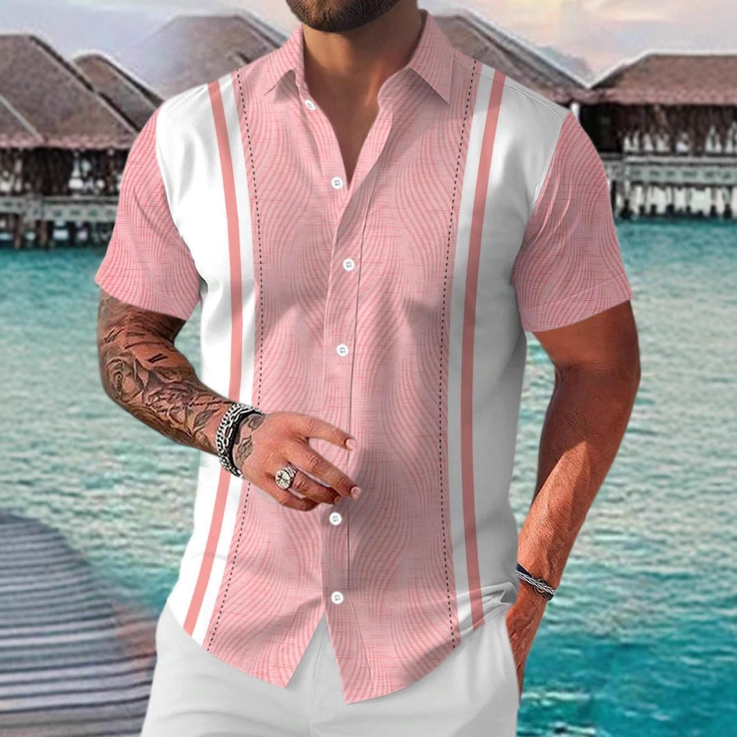 Casual All-matching Fashion Geometric Trend Short Sleeve Shirt.