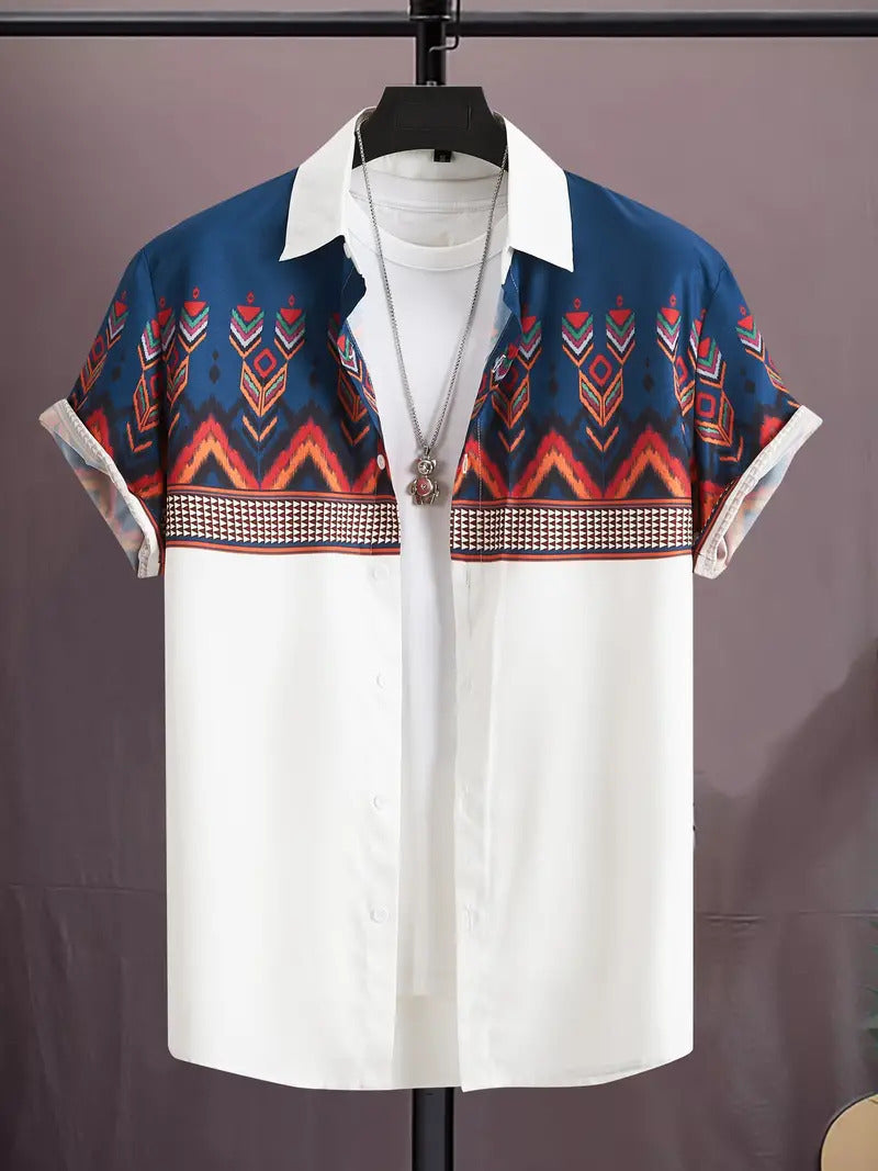 Casual All-matching Fashion Geometric Trend Short Sleeve Shirt.