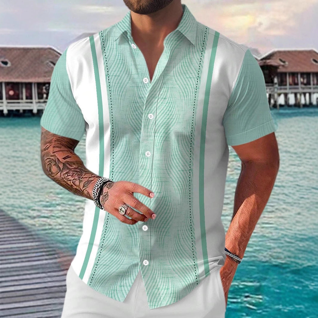 Casual All-matching Fashion Geometric Trend Short Sleeve Shirt.