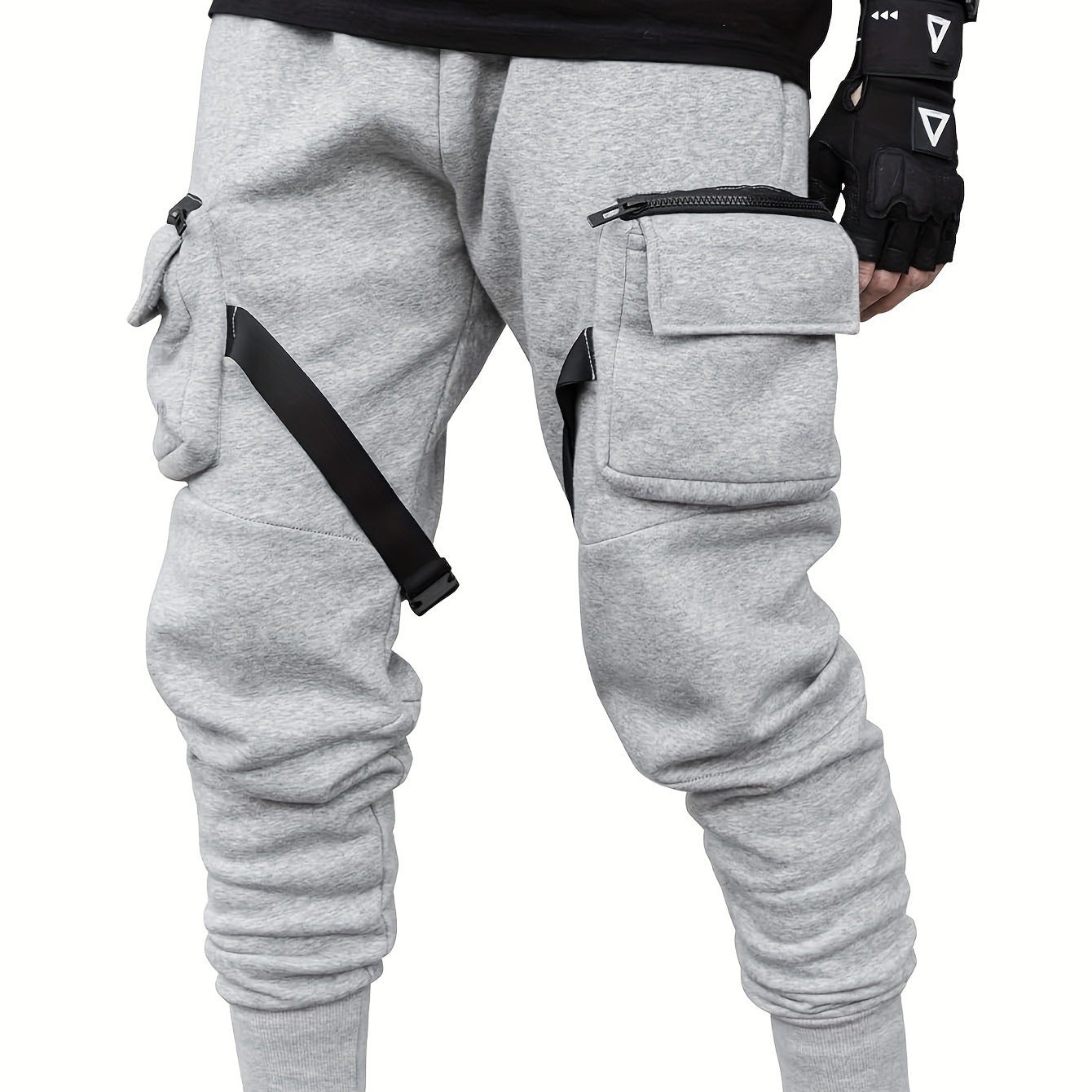 European Hip Hop Multi-pocket Ankle-tied Trousers.