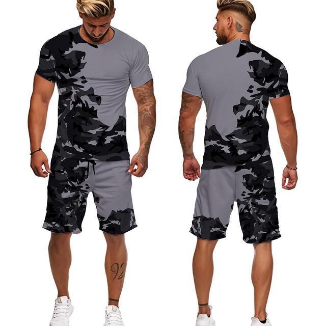 3D Digital Printing Short-sleeved Beach Pants Two-piece Set.