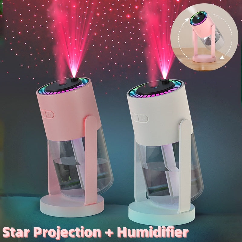 New Projection Starry Sky Top Ambient Light Humidifier Small Portable Anti-Dry Burn Car Home USB Spray Shaking Head.