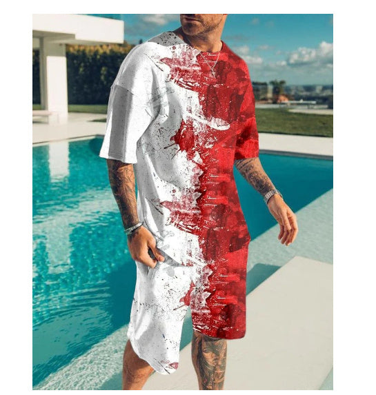 3D Digital Printing Short-sleeved Beach Pants Two-piece Set.