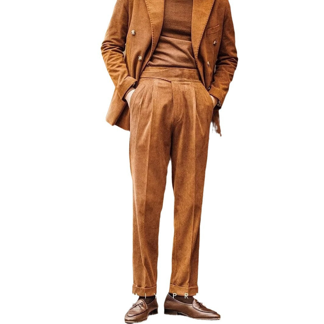 Corduroy Straight Pants Men's Loose Wide-leg Casual Pants.