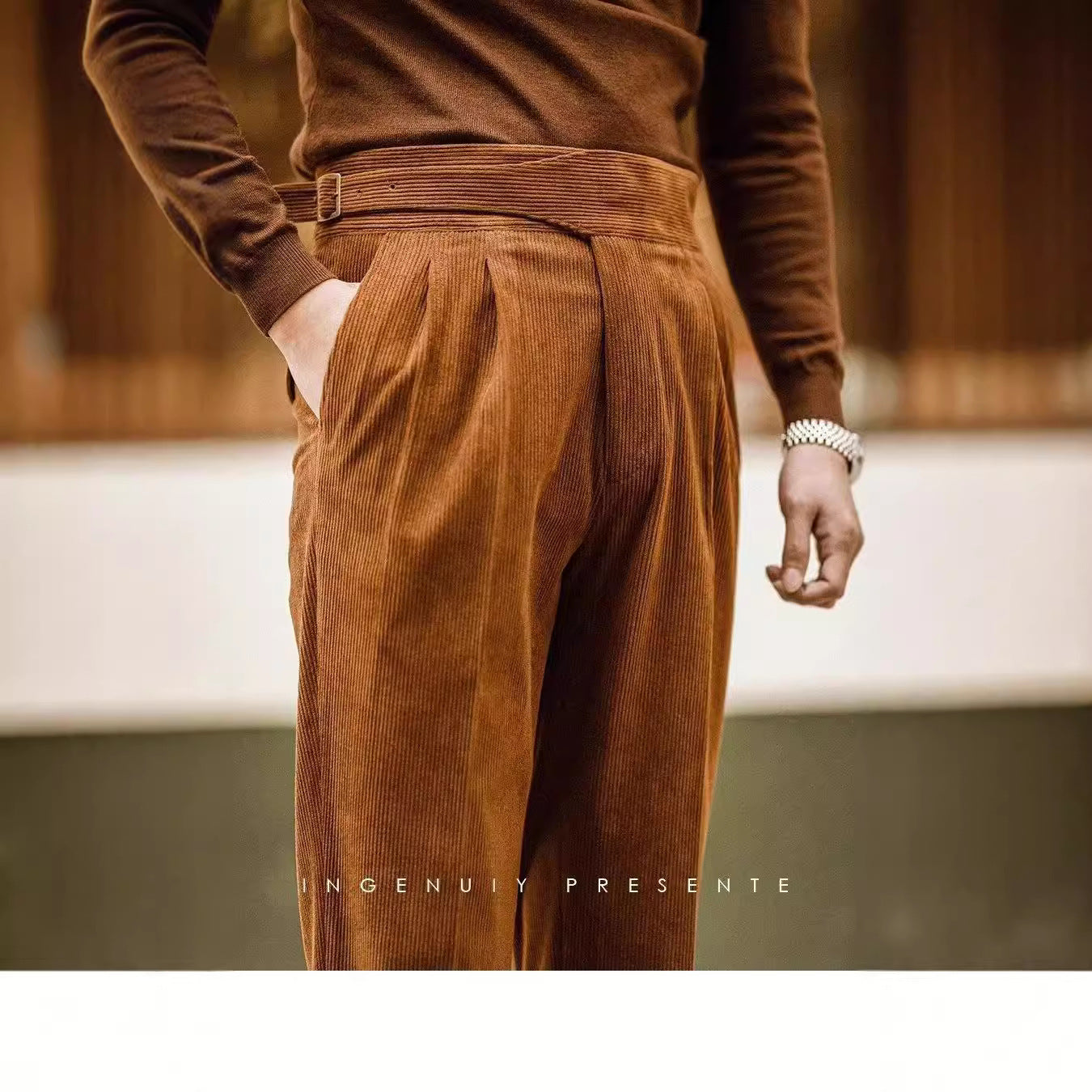 Corduroy Straight Pants Men's Loose Wide-leg Casual Pants.