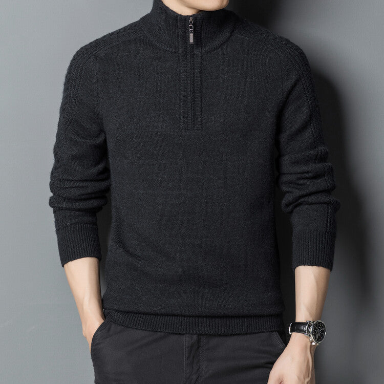 Zipper High Neck Thickened Woolen Sweater.