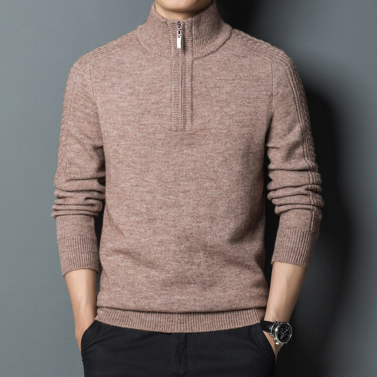 Zipper High Neck Thickened Woolen Sweater.