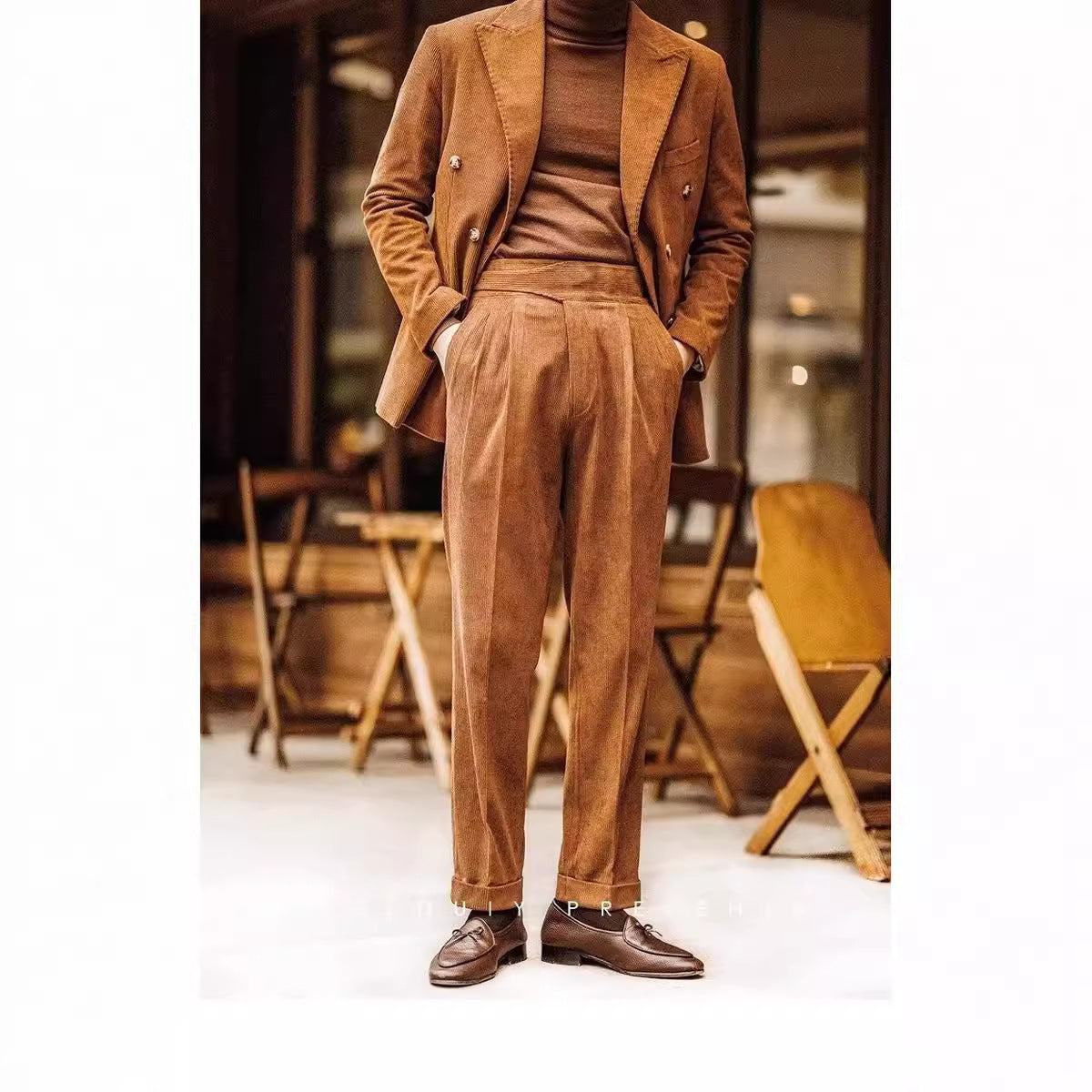 Corduroy Straight Pants Men's Loose Wide-leg Casual Pants.