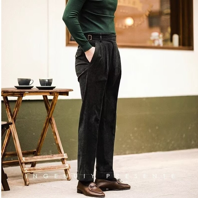 Corduroy Straight Pants Men's Loose Wide-leg Casual Pants.