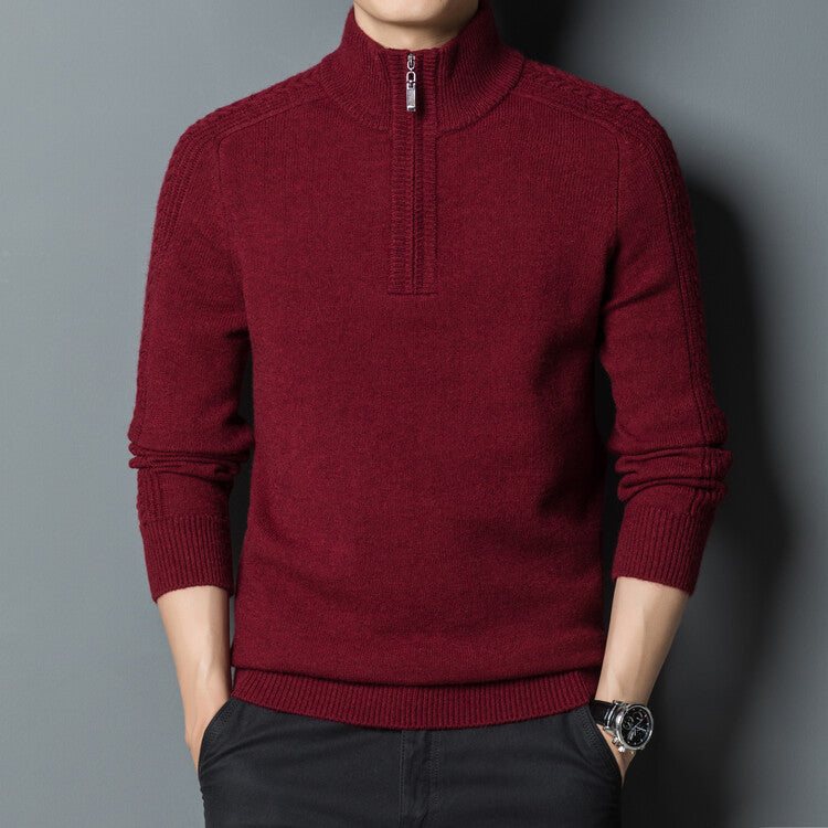 Zipper High Neck Thickened Woolen Sweater.