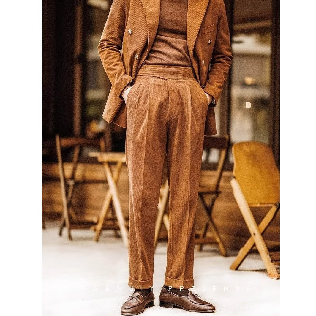 Corduroy Straight Pants Men's Loose Wide-leg Casual Pants.