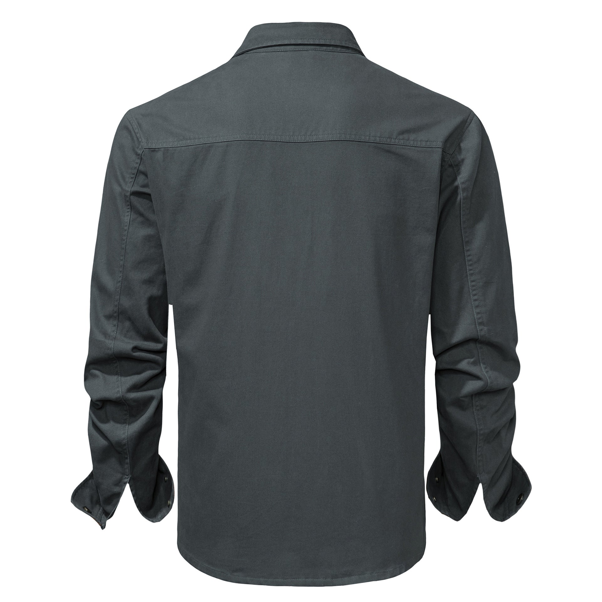 Washed Cotton Plus Size Solid Color Polo Collar Men's Long Sleeve Shirt.