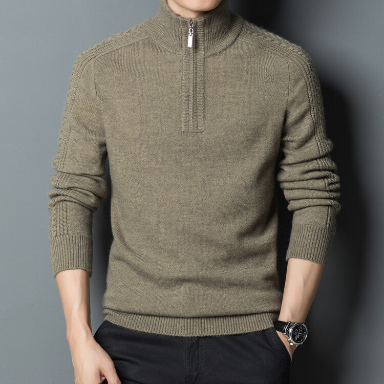 Zipper High Neck Thickened Woolen Sweater.