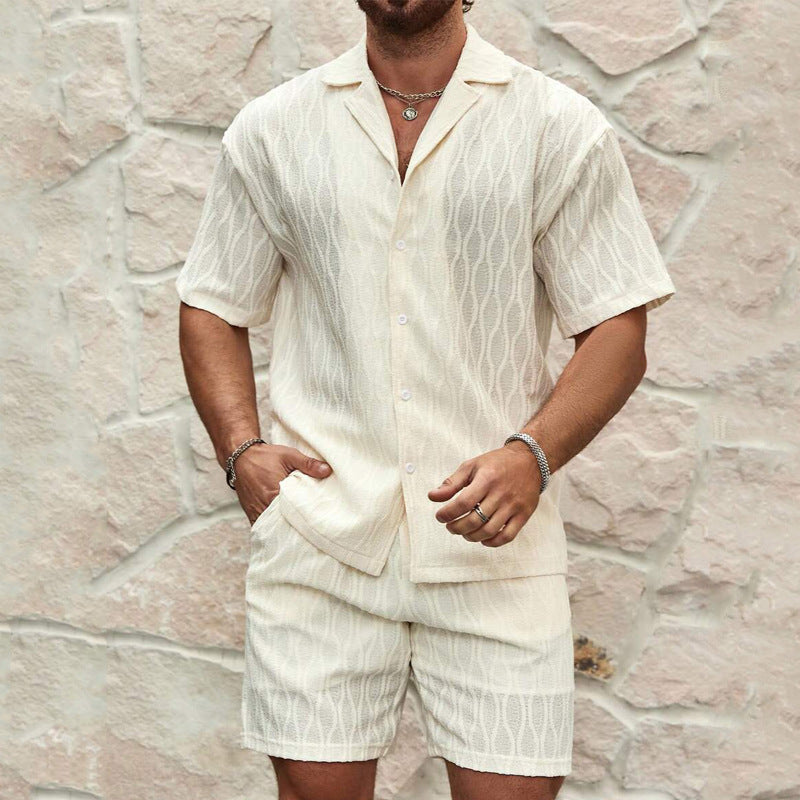 Men's Loose Short Sleeve Shirt Shorts Casual Suit.