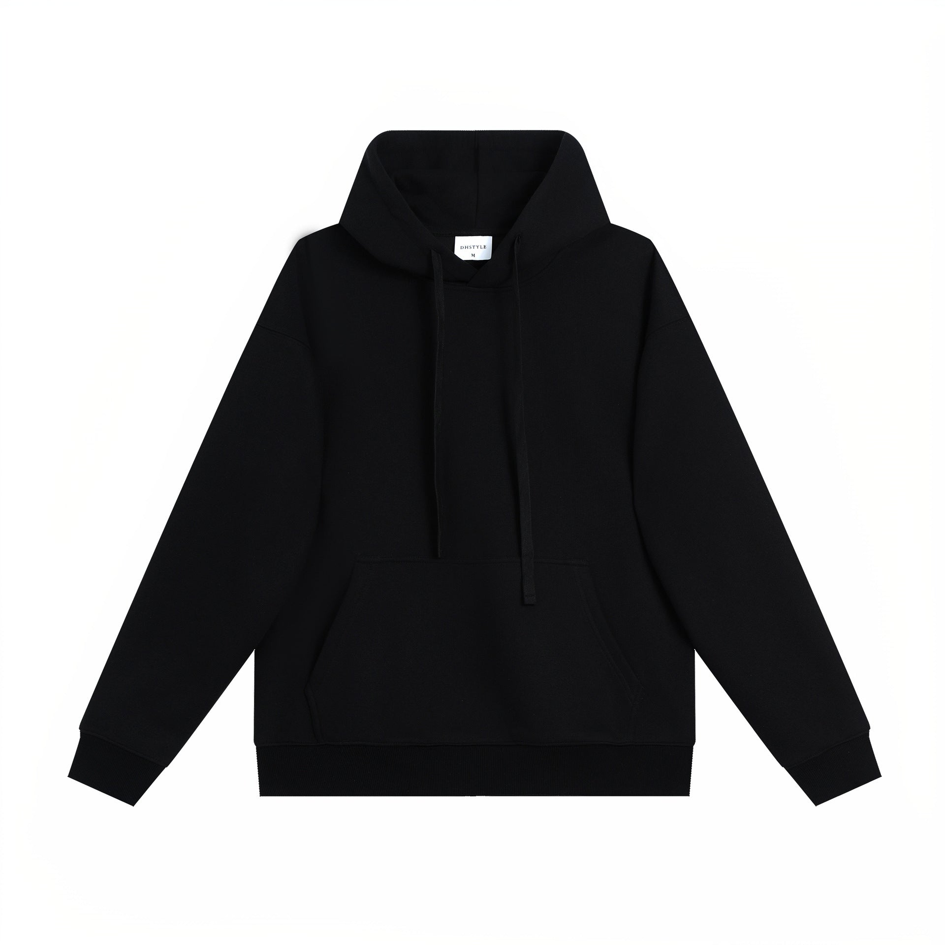 Simple Cotton Composite Drop-shoulder Hooded Sweater.